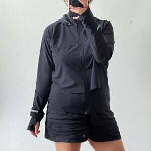 SWEATY BETTY Black Fast Track Running Athletic Jacket with Hood and Thumbholes